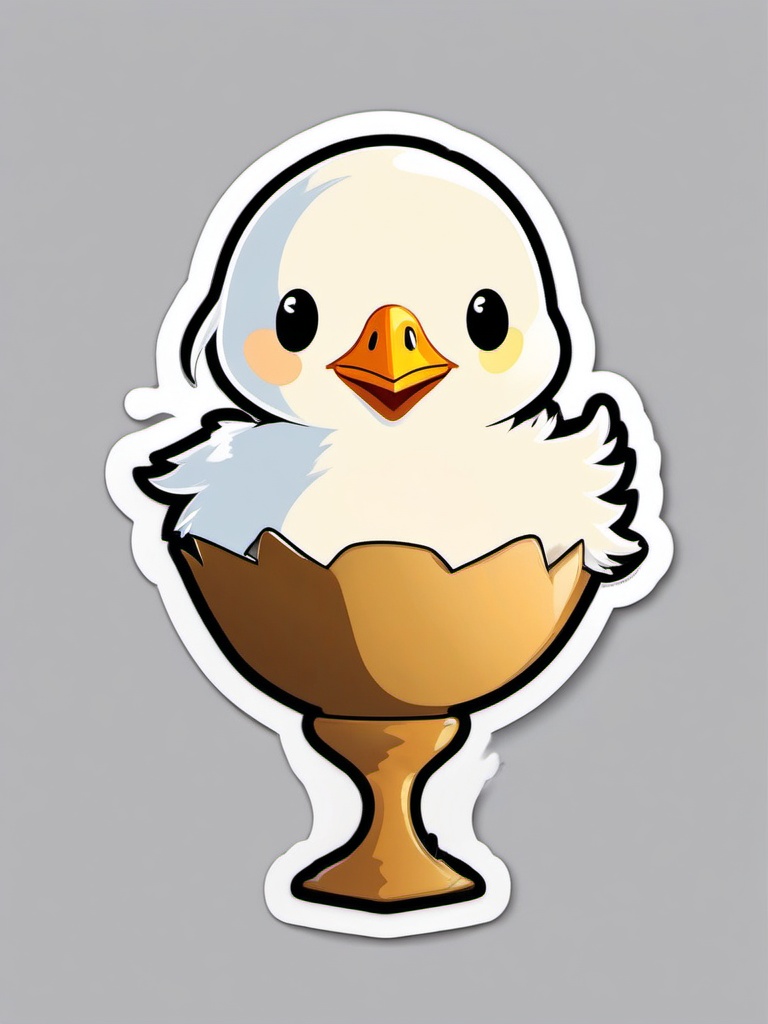 Chick Sticker - A fluffy chick peeping out of an eggshell. ,vector color sticker art,minimal