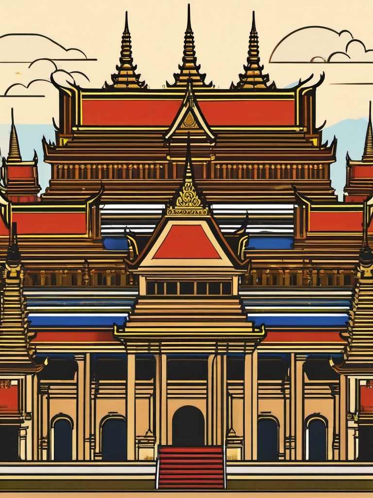 Bangkok clipart - Wat Phra Kaew and Grand Palace in Thailand, ,color clipart vector style