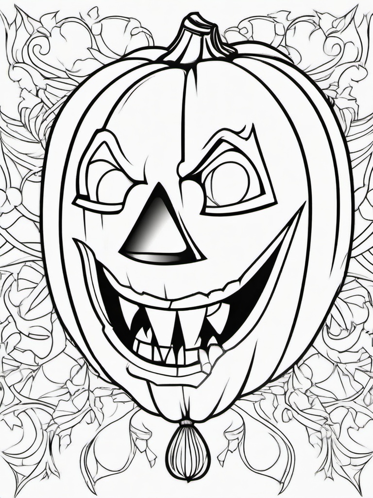 Pumpkin with Vampire Teeth Coloring Pages - Vampire-Themed Jack-o'-Lantern with Fangs  minimal black outline printable sheet, coloring page