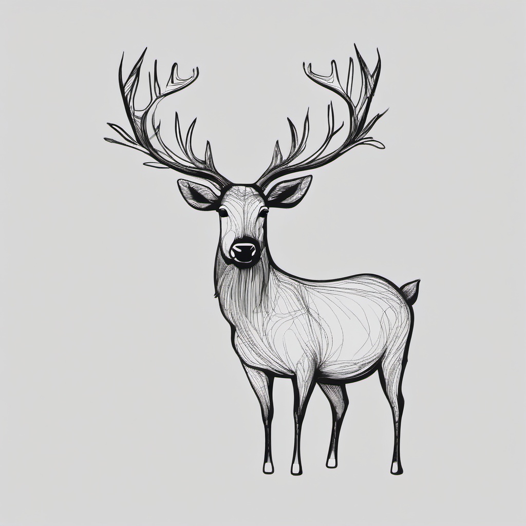 drawing of christmas reindeer  minimal rough sketch scribbles,doodles,black and white