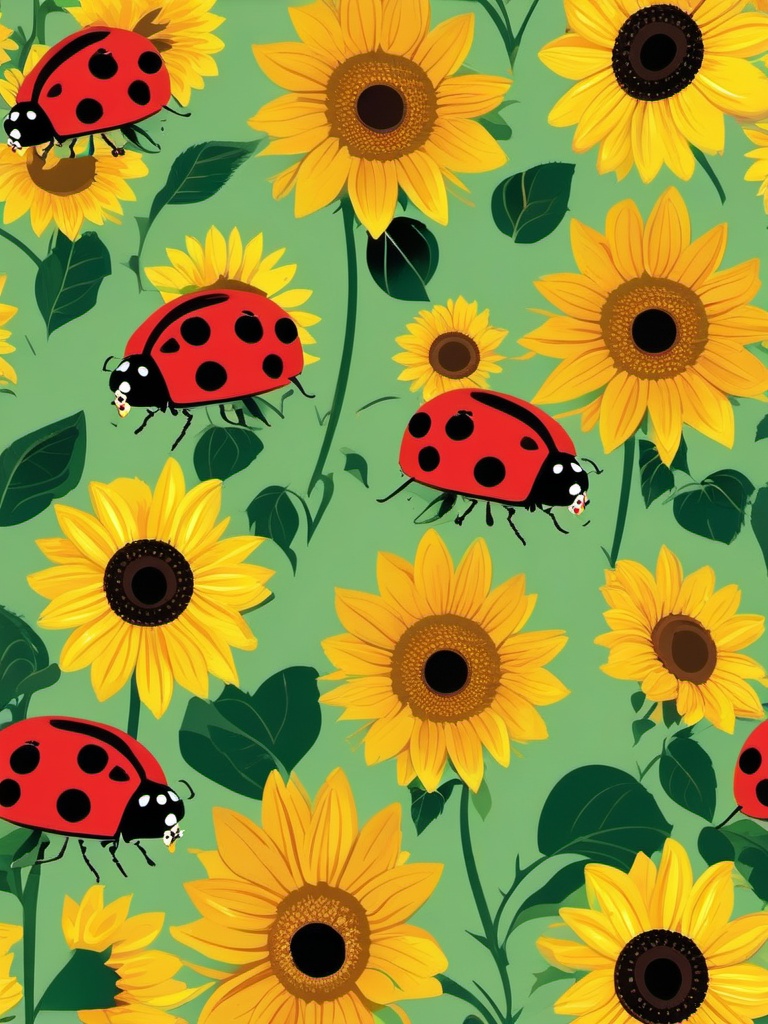 Ladybug on a Sunflower Clip Art - Ladybug on a bright and sunny sunflower,  color vector clipart, minimal style