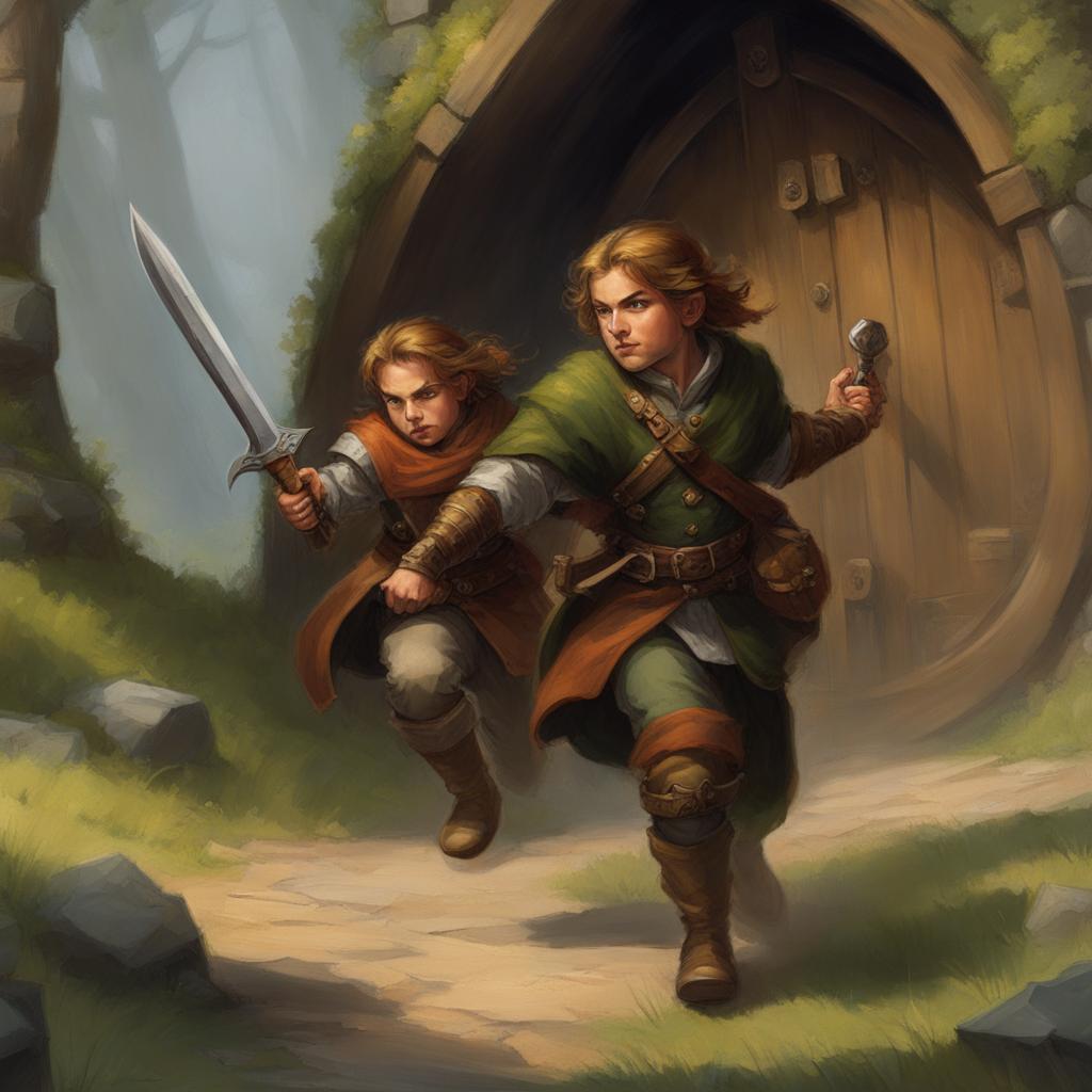 halfling rogue evading traps - illustrate a halfling rogue deftly evading deadly traps, their nimbleness saving the party. 