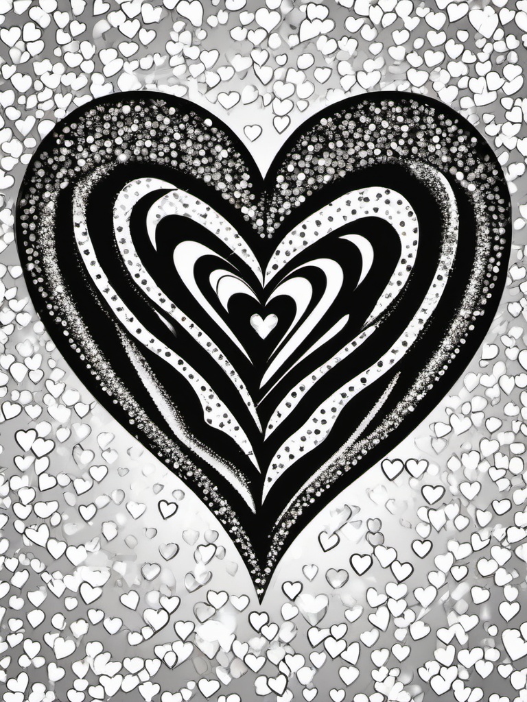 Heart with Glitter Effect Coloring Pages - Sparkling Hearts with Shimmering Details  minimal black outline printable sheet, coloring page