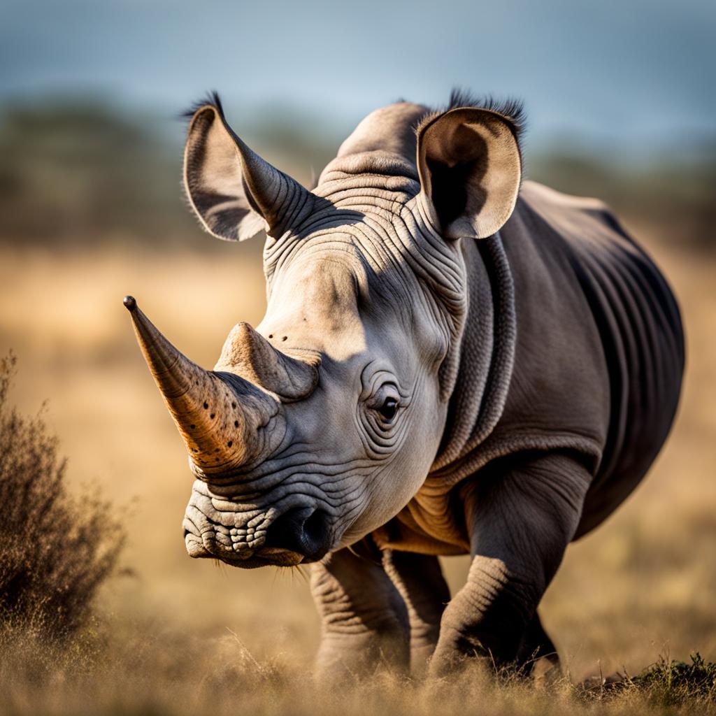 curious baby rhinoceros exploring its surroundings with a horned snout. 