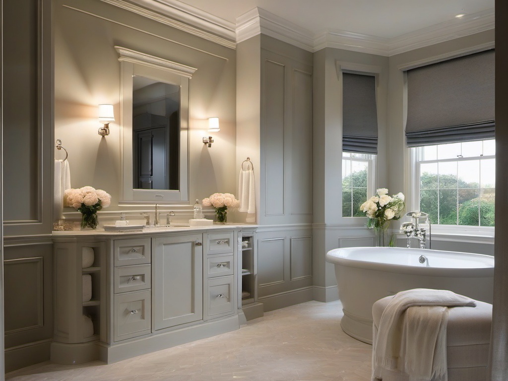 Georgian small bathroom showcases classic fixtures, elegant finishes, and soft lighting that provide a cozy yet sophisticated environment for relaxation.  