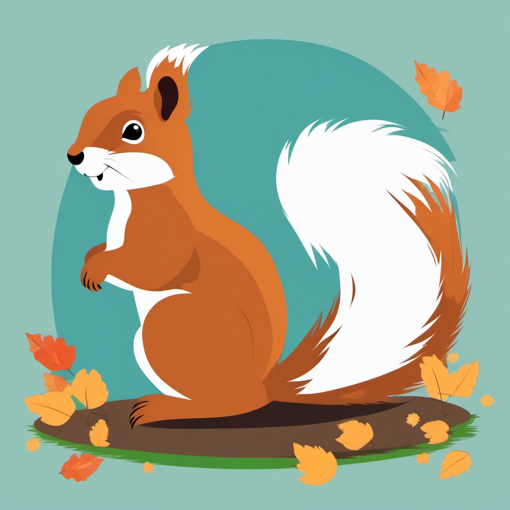 Squirrel clipart - squirrel with a fluffy tail in the park  color,minimalist,vector clipart