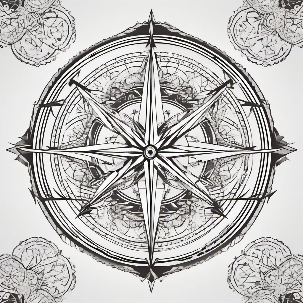 Compass Tattoo Pattern - Compass tattoo with intricate patterns.  simple vector tattoo,minimalist,white background