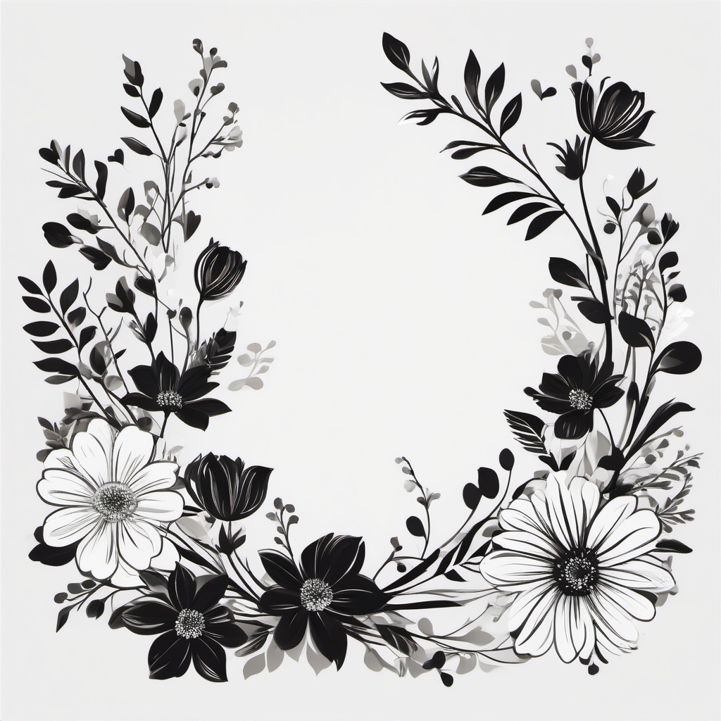 Floral Clipart Black and White,Decorating a classic wedding invitation  simple, 2d flat