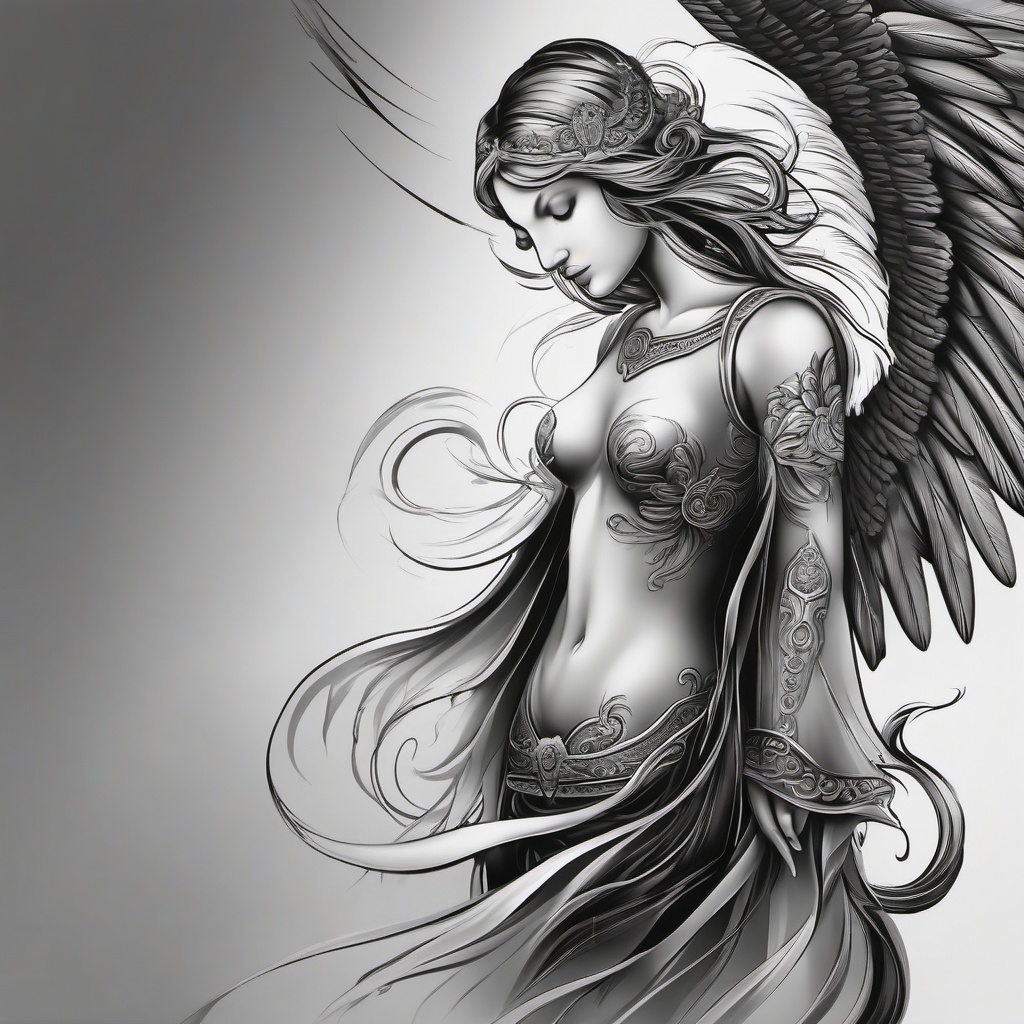 guardian angel tattoo black and white design 