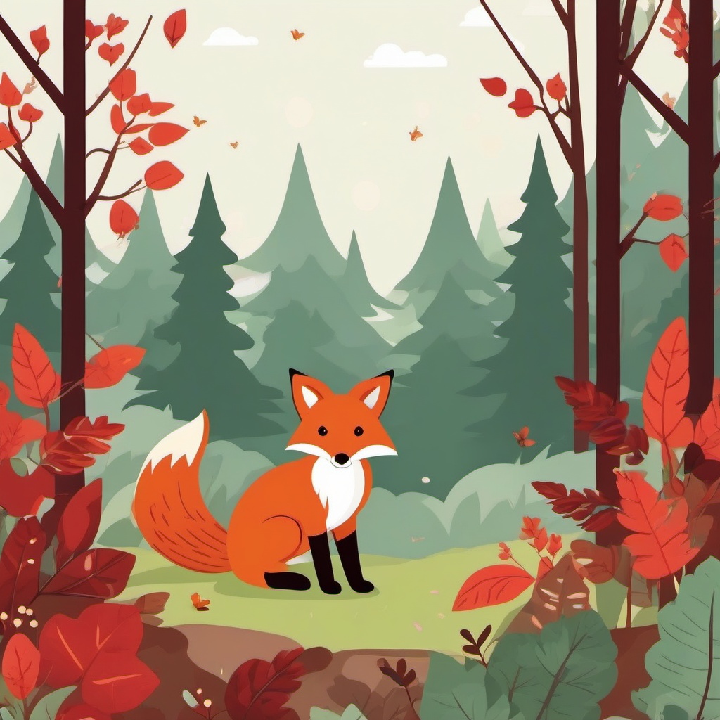 Cute Red Fox in a Woodland Clearing  clipart, simple