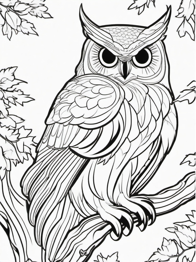 Owl Coloring Pages - Owl in a forest  simple coloring pages