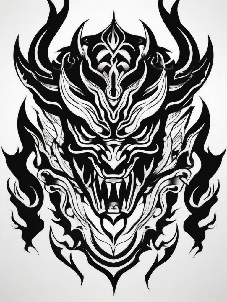 black oni tattoo  simple color tattoo,white background,minimal