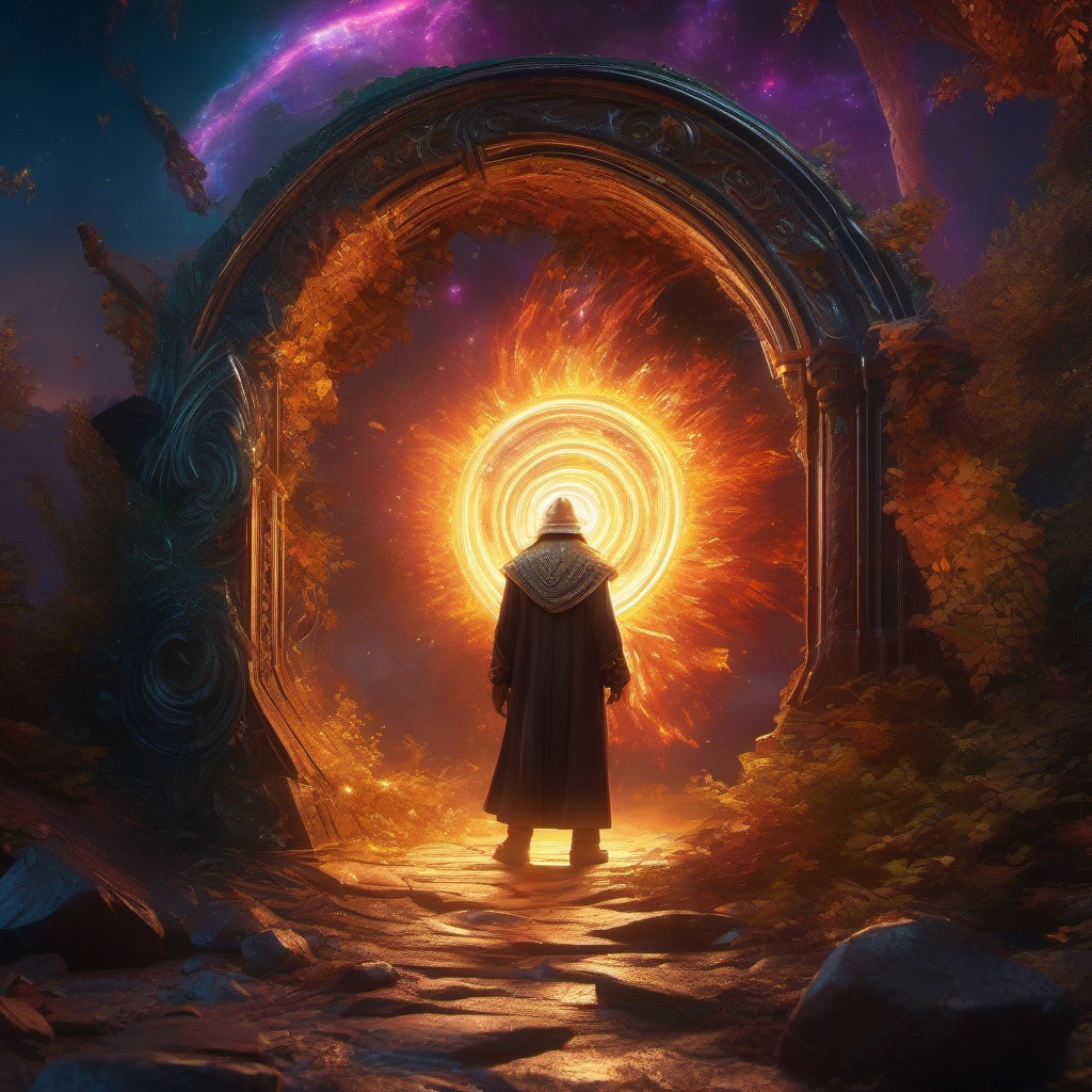 Wizard's apprentice accidentally opens portal to another realm, unleashing chaos. hyperrealistic, intricately detailed, color depth,splash art, concept art, mid shot, sharp focus, dramatic, 2/3 face angle, side light, colorful background