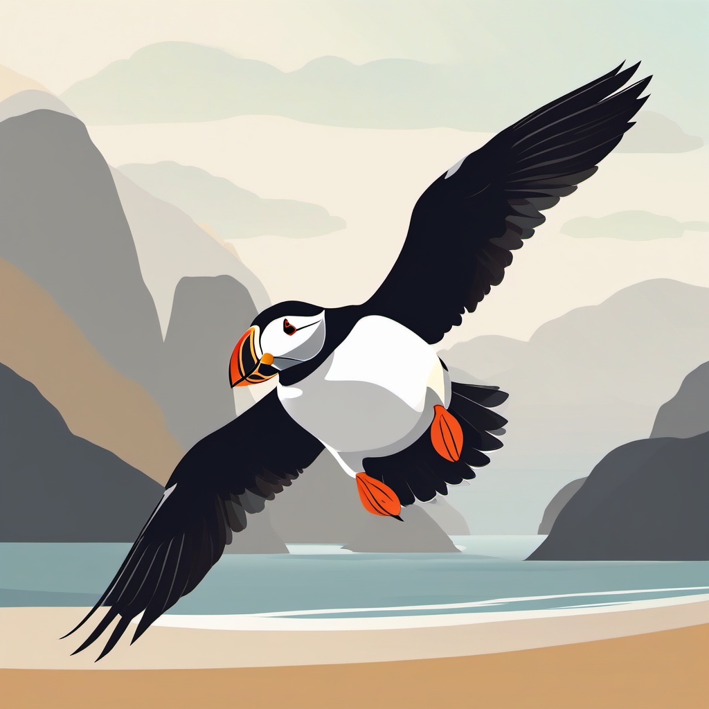 Puffin clipart - Seabird with a distinctive beak in flight, ,color clipart vector style