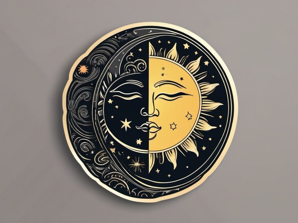 Sun and moon sticker, Celestial , sticker vector art, minimalist design