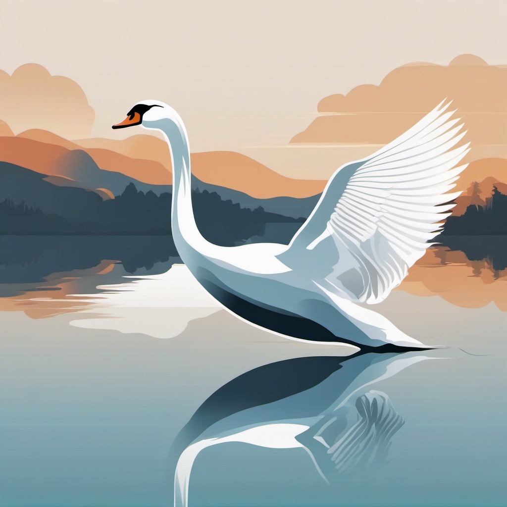 Swan Sticker - A graceful swan gliding on a lake, ,vector color sticker art,minimal