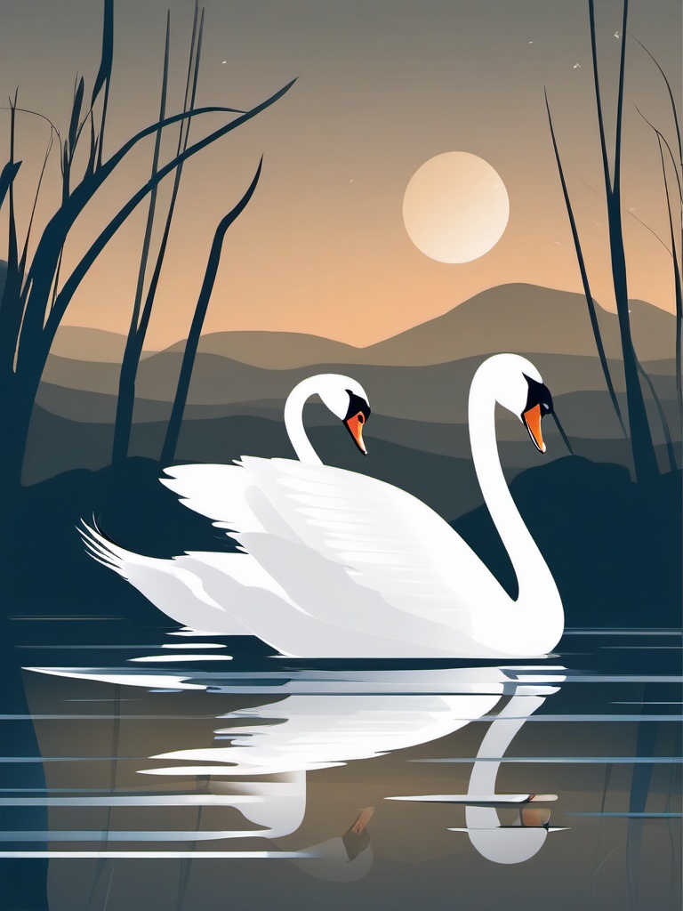 Swan Serenity clipart - Graceful swans on the calm lake., ,vector color clipart,minimal