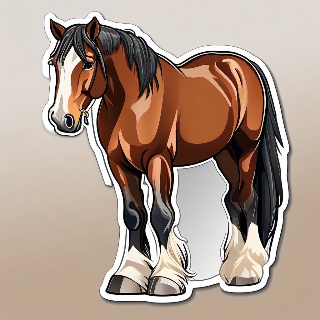 Clydesdale Horse cartoon - giant, gentle draft horse with feathered legs  cartoon sticker style