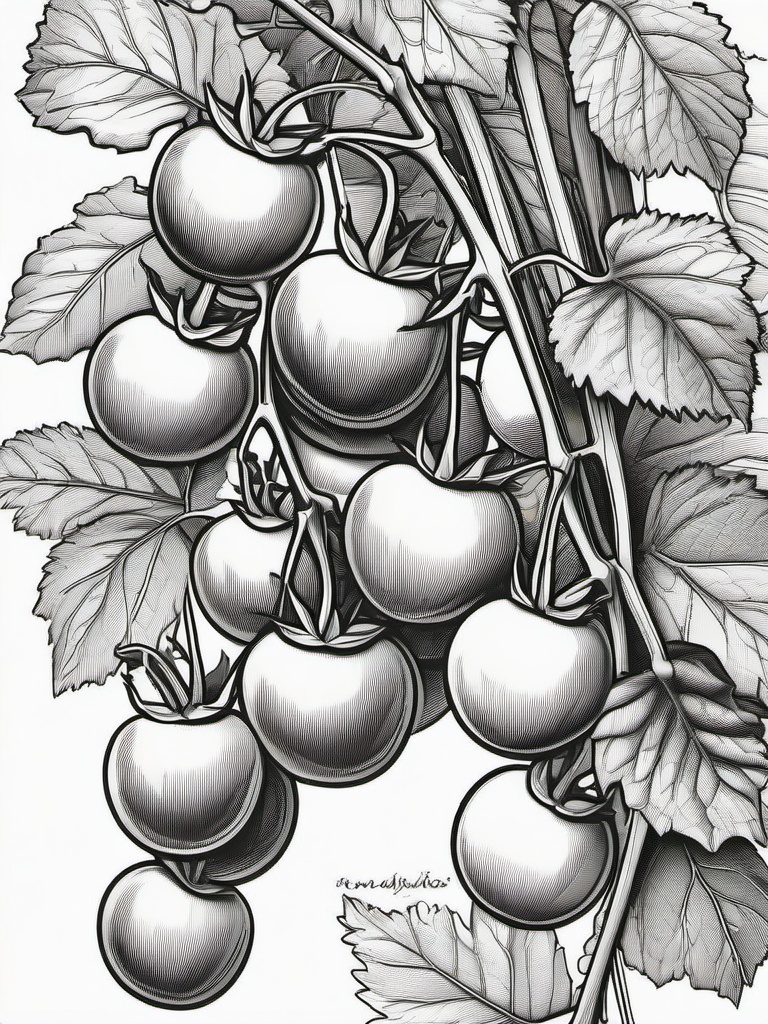 Vegetable Coloring Pages - Cherry tomatoes on a vine  simple coloring pages