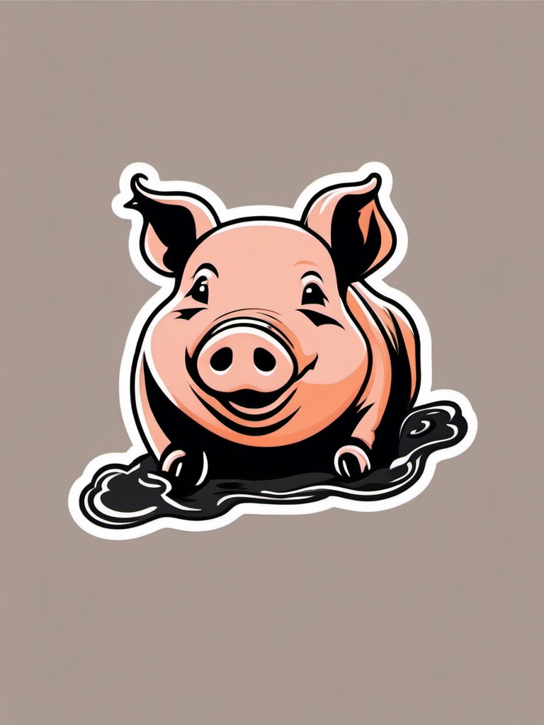 Pig Sticker - A happy pig rolling in mud, ,vector color sticker art,minimal