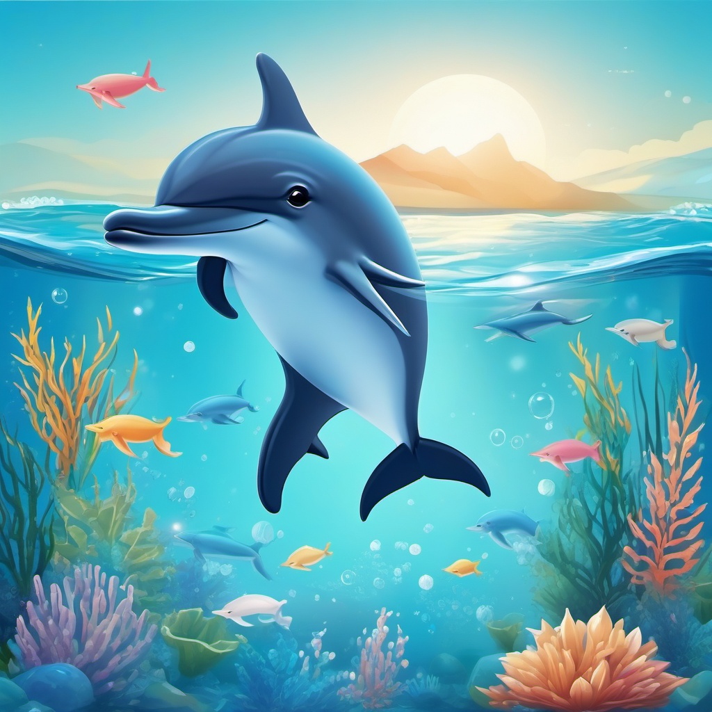 Cute Dolphin in a Crystal Clear Lagoon  clipart, simple