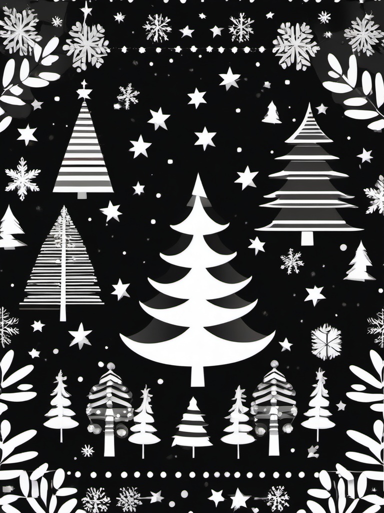 Black and White Clipart Christmas Tree,Decorating a monochrome holiday card with black and white clipart Christmas tree  simple, 2d flat