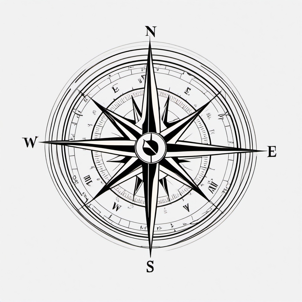 Compass Heart Tattoo - Compass design shaped like a heart.  simple vector tattoo,minimalist,white background