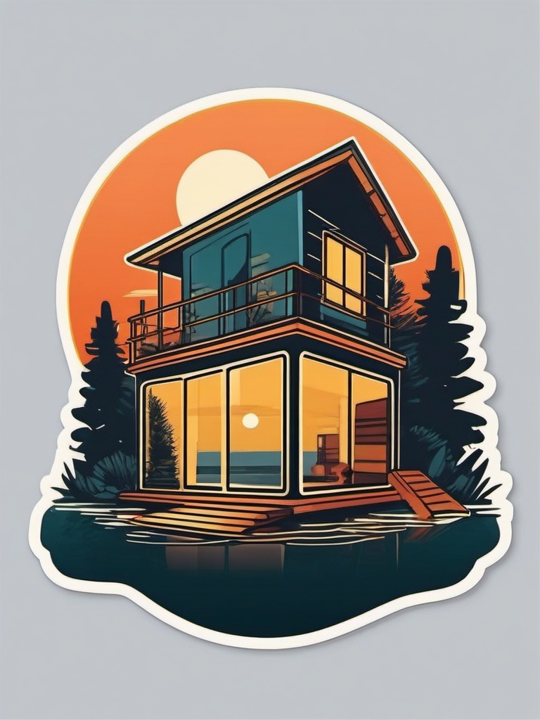 Floating House Sticker - Experience the whimsy and unique charm of a floating house with this playful sticker, , sticker vector art, minimalist design