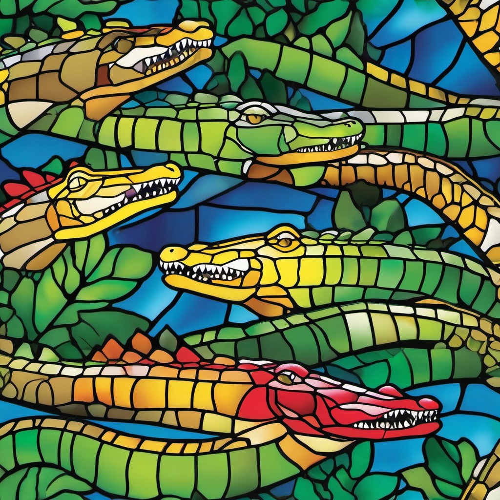 Stained Glass Alligator - Add a touch of the wild with stained glass alligator designs, featuring these reptiles in vibrant and captivating patterns.  