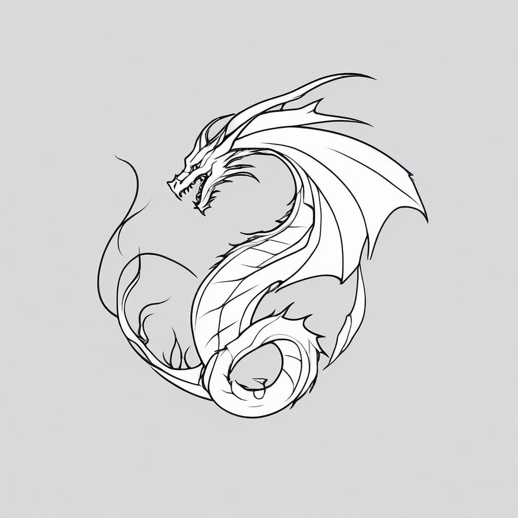 Dragon Outline Tattoo - Tattoos featuring the outline or silhouette of a dragon for a minimalist look.  simple color tattoo,minimalist,white background