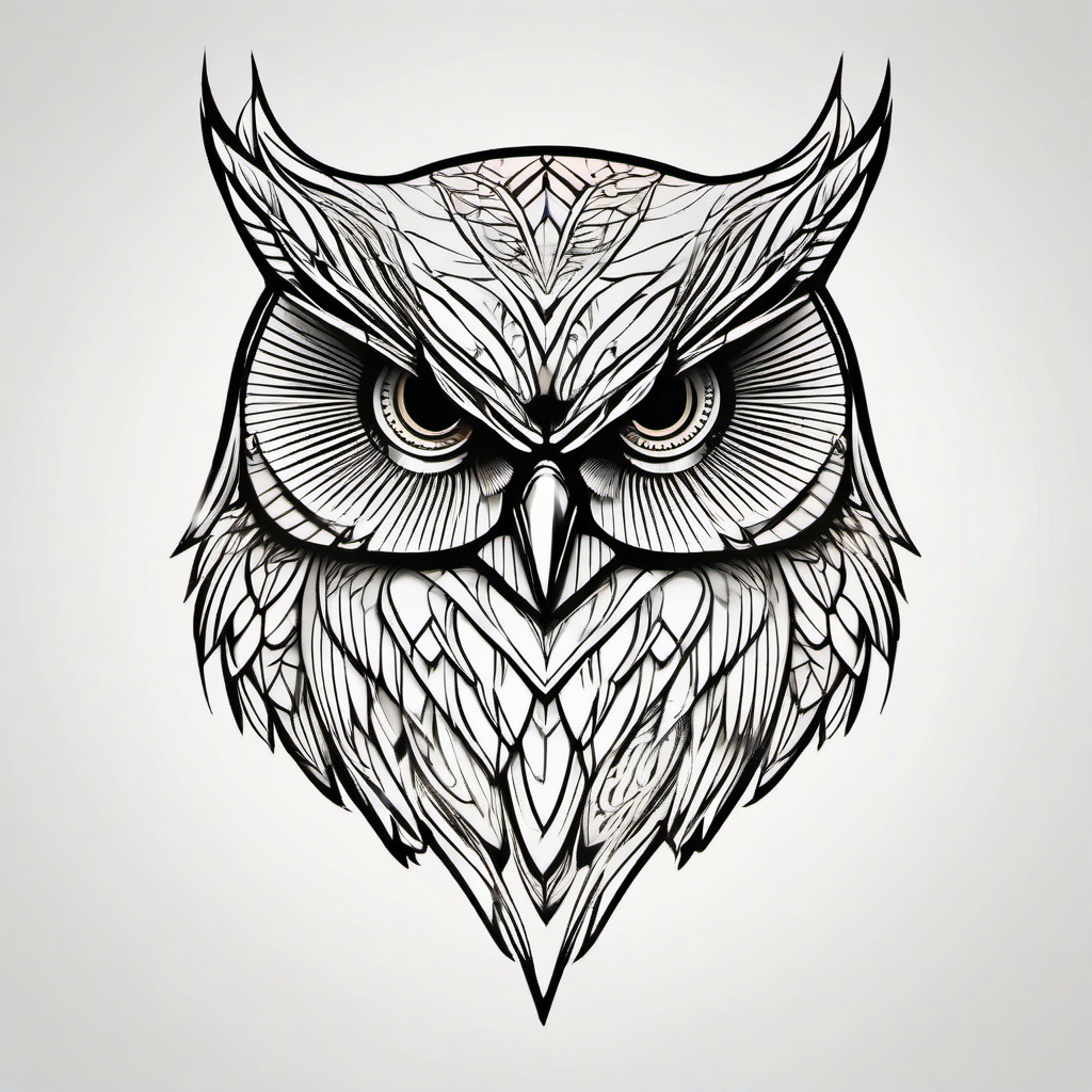 Owl Line Tattoo - Keep it sleek and stylish with a line art-style owl tattoo.  simple color tattoo,vector style,white background