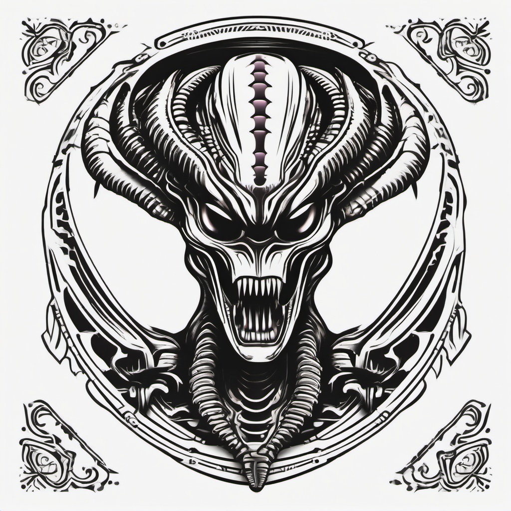 Traditional Xenomorph Tattoo - Channel classic vibes with a traditional-style Xenomorph alien tattoo.  simple color tattoo,vector style,white background