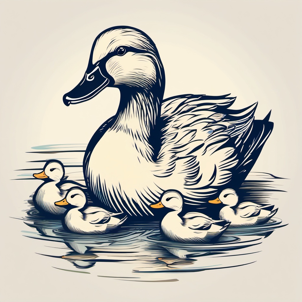 Duck and Ducklings clipart - Mother duck with her ducklings, ,vector color clipart,minimal