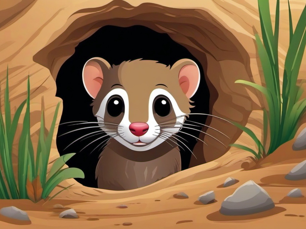 Weasel Cartoon - Cartoon of weasel peeking from burrow  