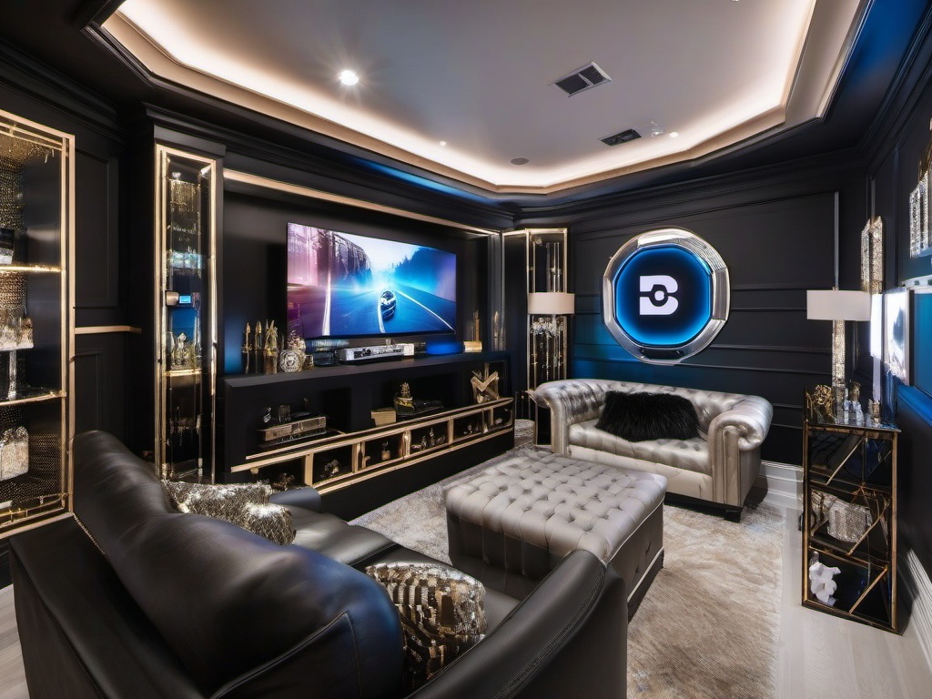 Luxury Glam gamer room offers stylish finishes, plush seating, and decorative accents that create an upscale yet comfortable atmosphere for gaming.  