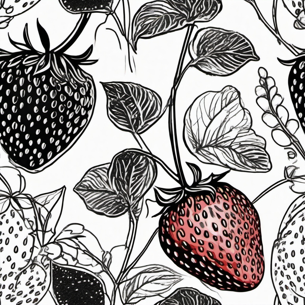 drawing of a strawberry with seeds  minimal rough sketch scribbles,doodles,black and white