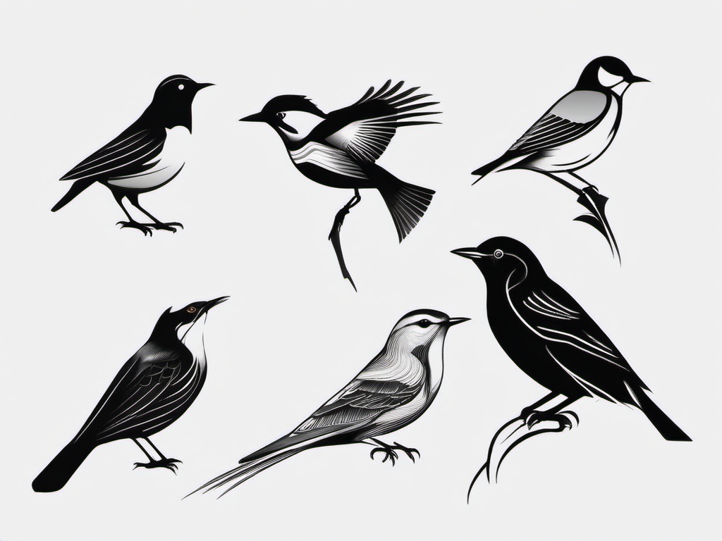 Bird Tattoo - Diverse bird tattoo designs  minimalist tattoo design, white background