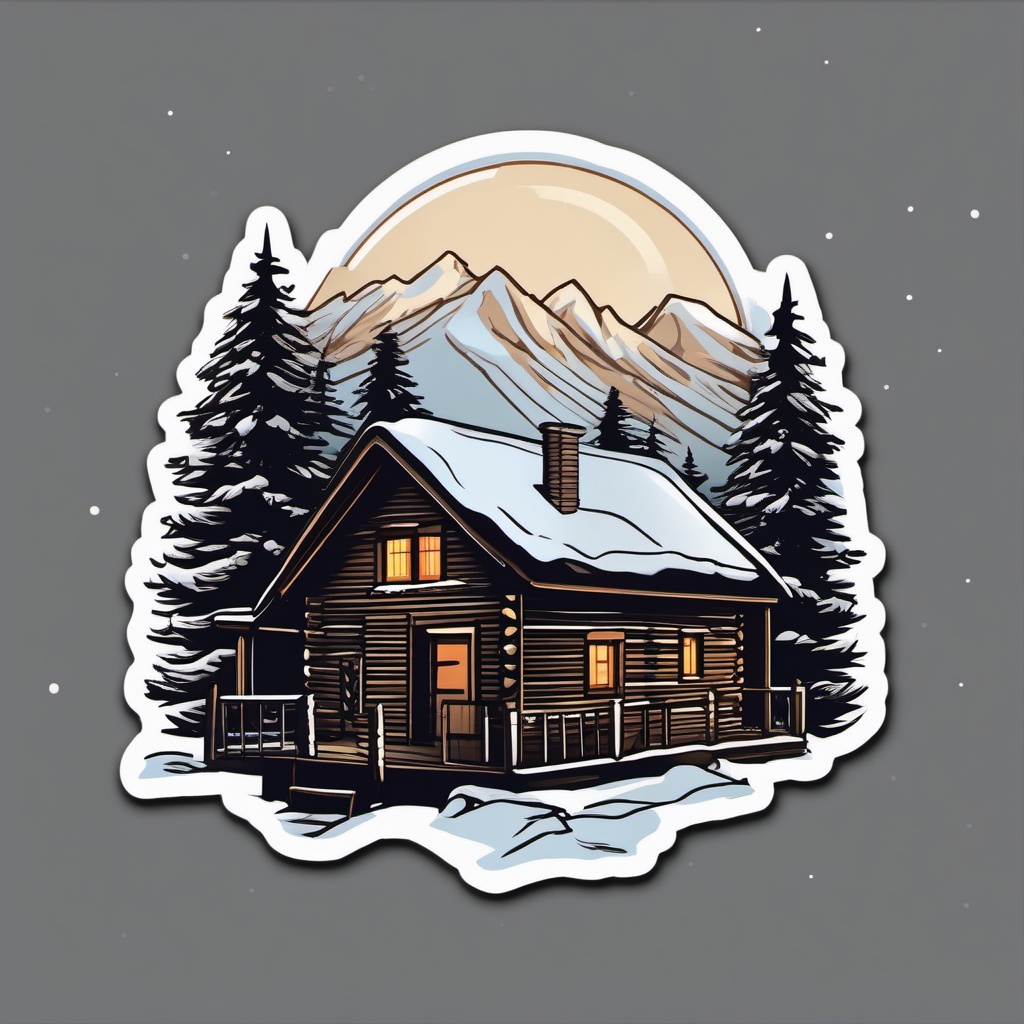 Winter cabin sticker- Cozy and rustic, , sticker vector art, minimalist design