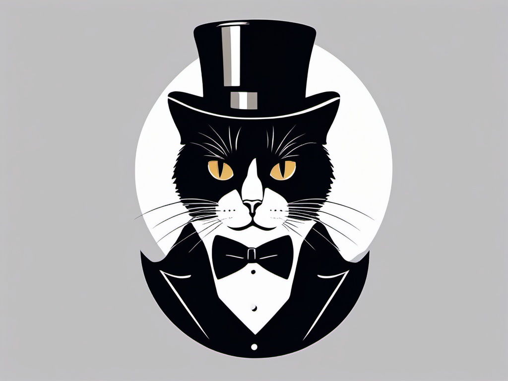 Cat in a top hat and tuxedo, ready for a fancy night out  minimalist design, white background, t shirt vector art