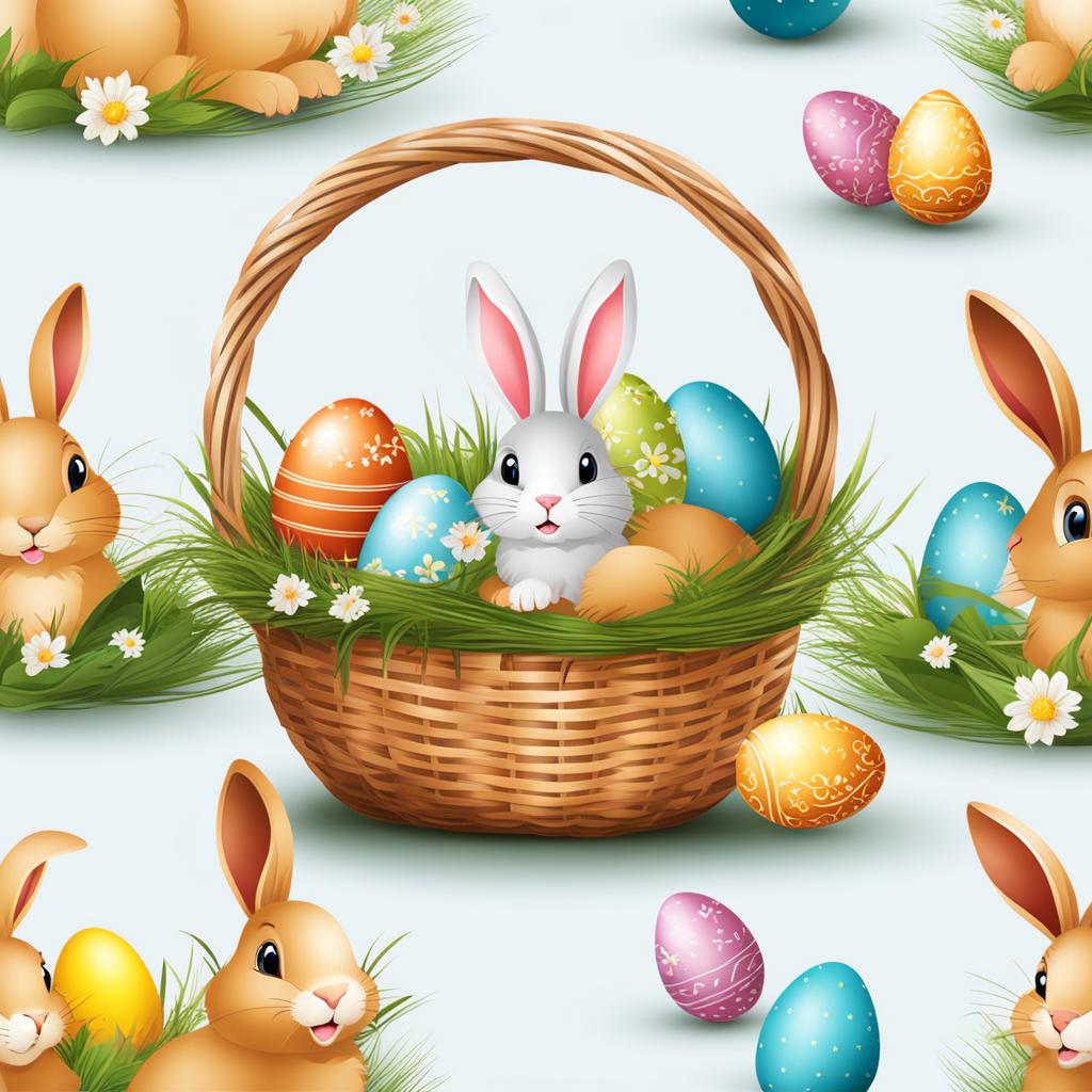 easter clipart transparent background in an easter basket - with playful eggs and bunnies. 