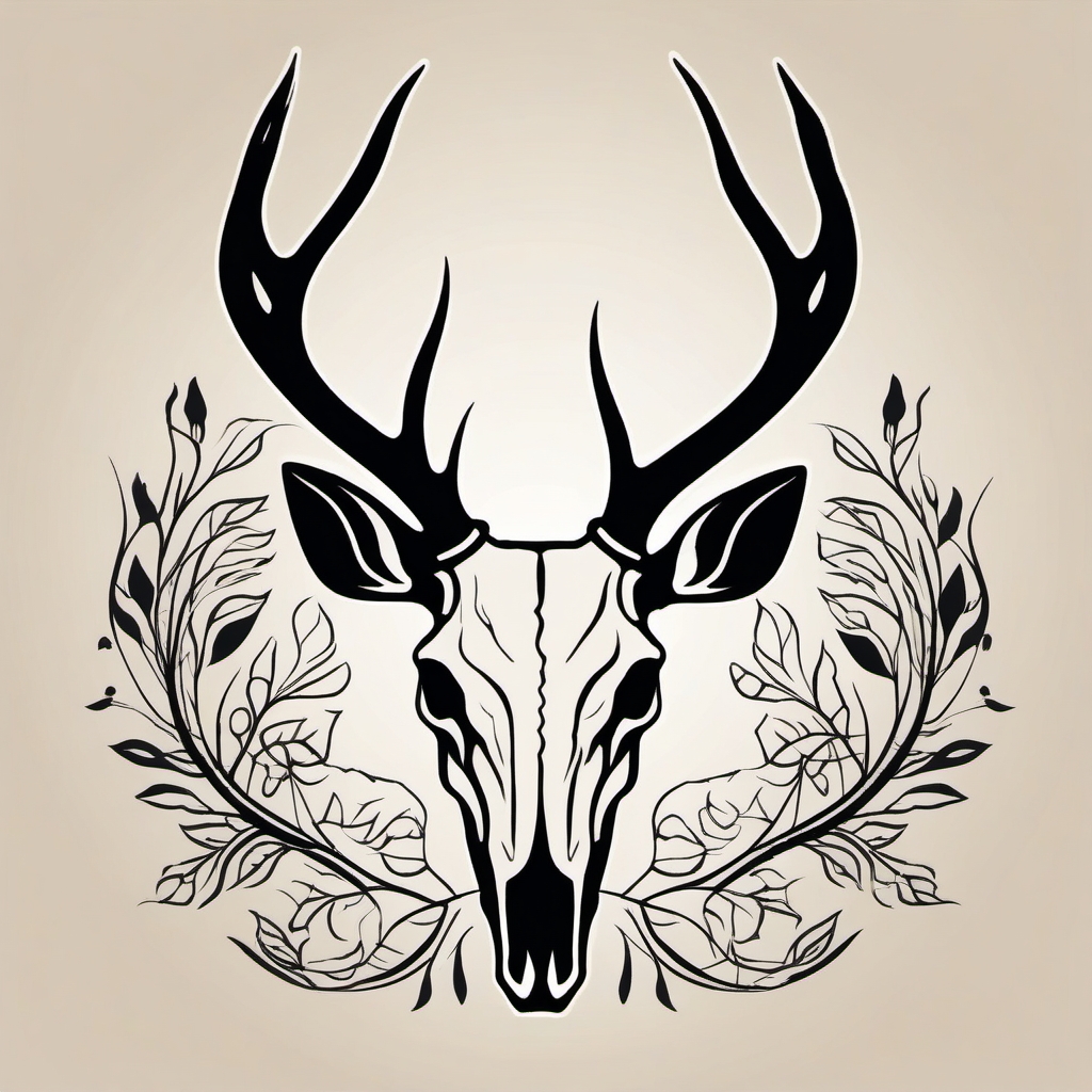 Basic deer skull silhouette, an uncomplicated emblem of wilderness.  simple color tattoo style