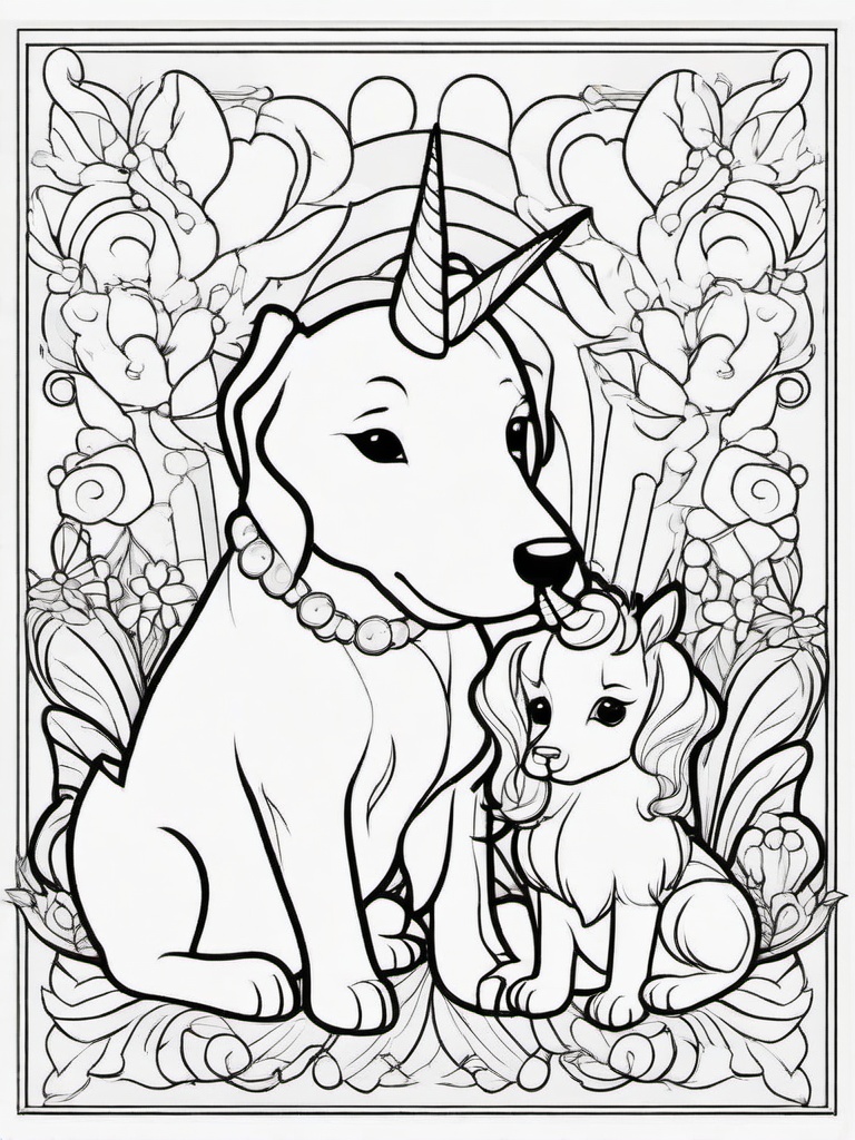 Puppy and Unicorn Coloring Pages - Magical Friendship Between Puppy and Unicorn  minimal black outline printable sheet, coloring page