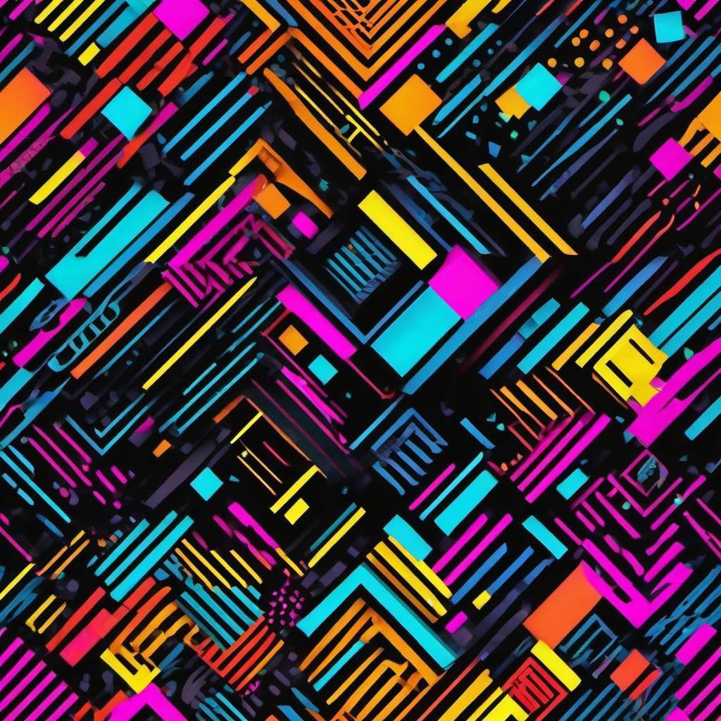 Retro 80s patterns and neon colors top view, product photoshoot realistic background, hyper detail, high resolution