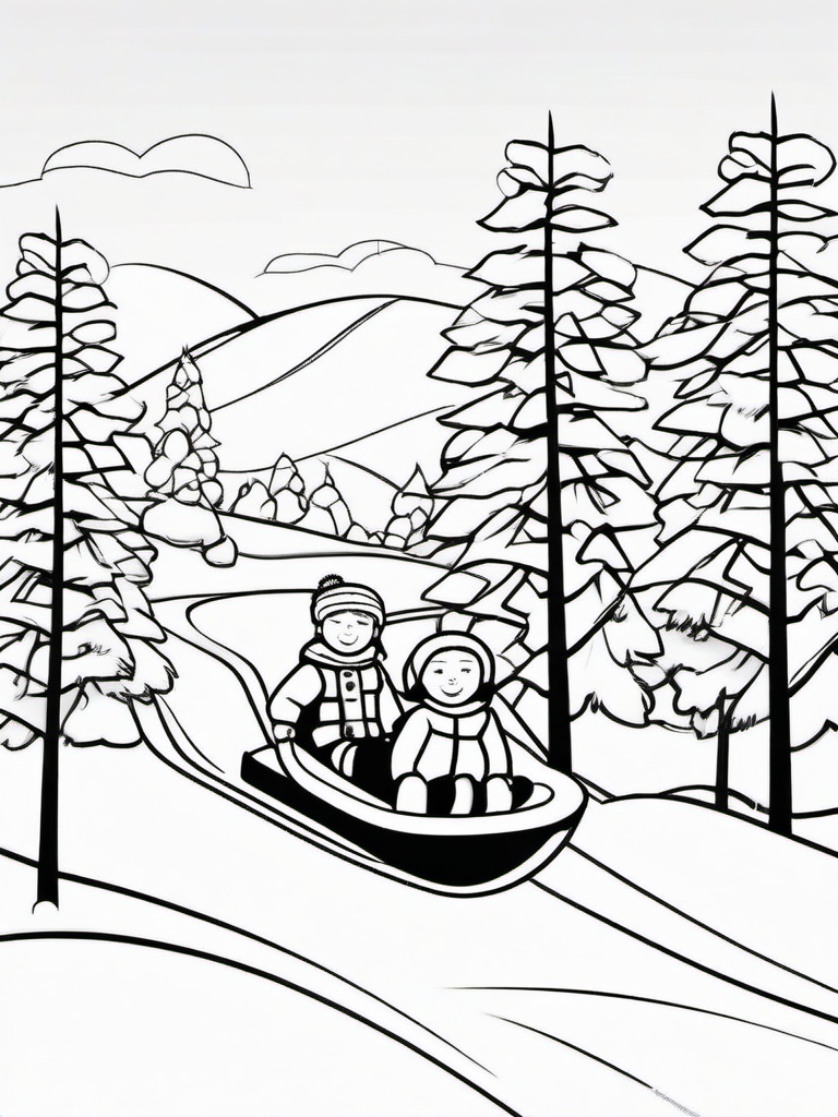 Sledding Coloring Pages - Kids and Adults Enjoying Sledding Fun  minimal black outline printable sheet, coloring page