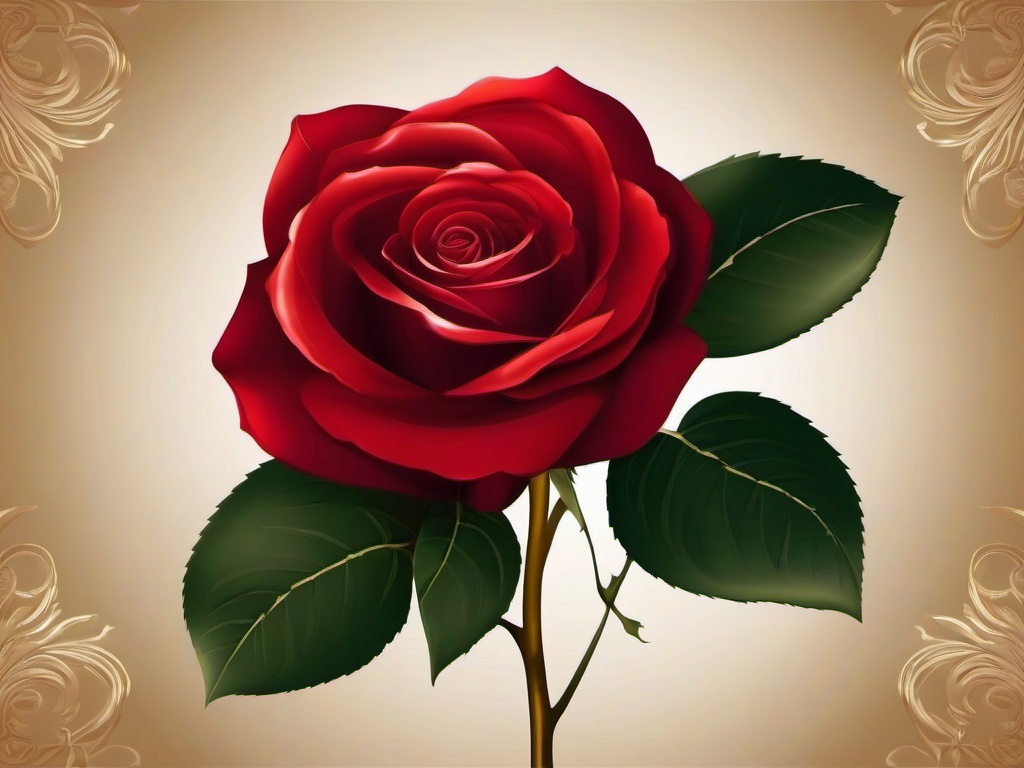 Red Rose For Wallpaper-Deep red with a single, elegant rose illustration in the center  background wallpaper