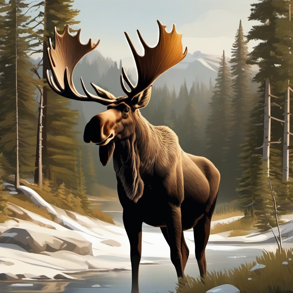 Moose cartoon - large, antlered animal from northern forests  