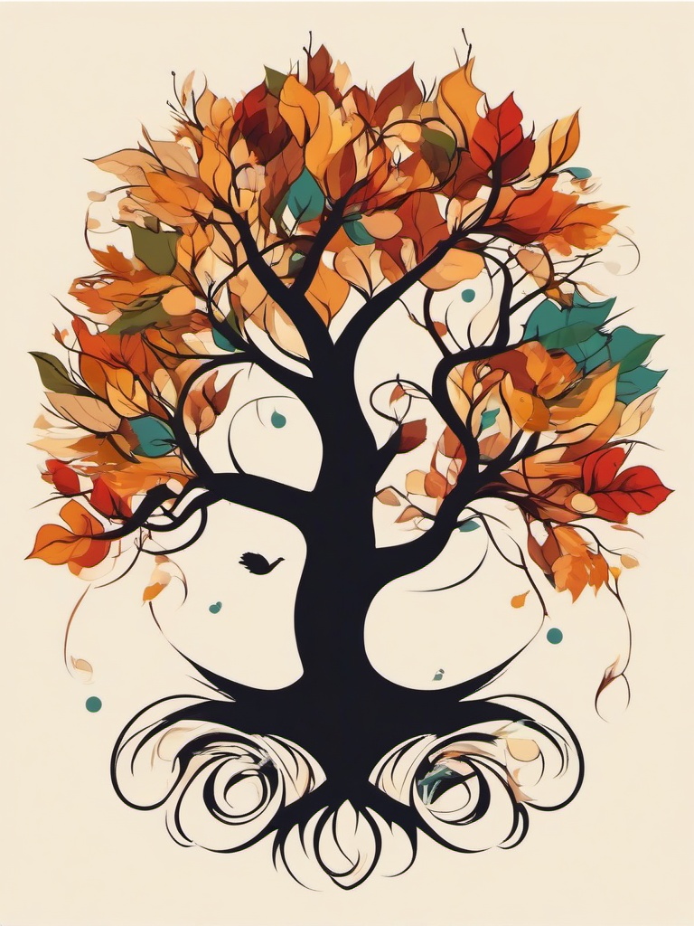 fall tree tattoo  simple vector color tattoo