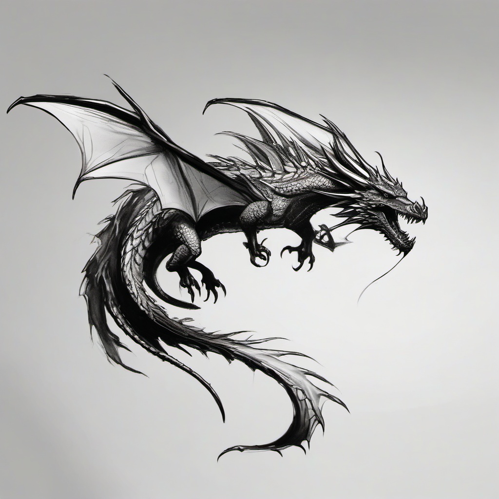 drawing of a poison dragon  minimal rough sketch scribbles,doodles,black and white