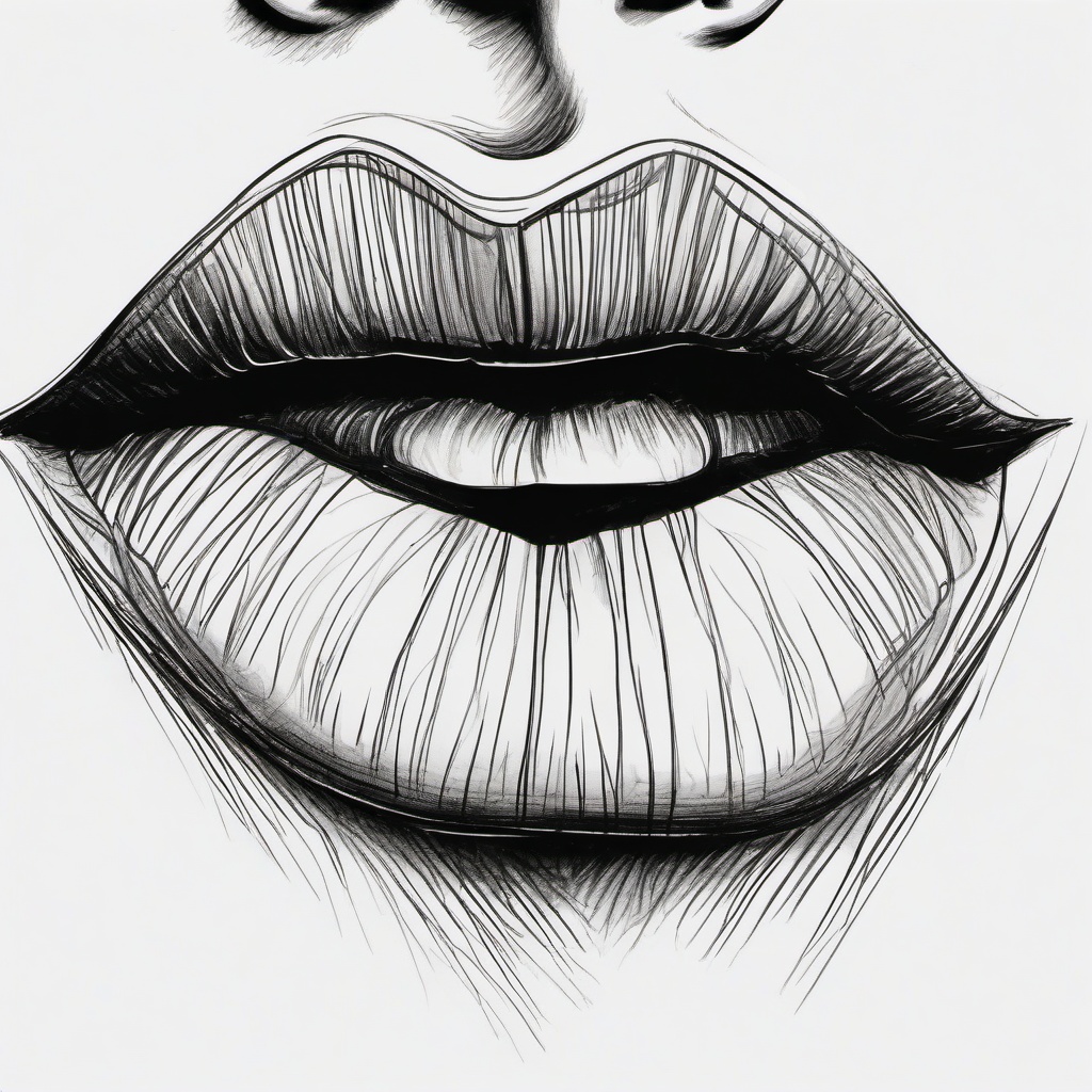 drawing of lips singing  minimal rough sketch scribbles,doodles,black and white