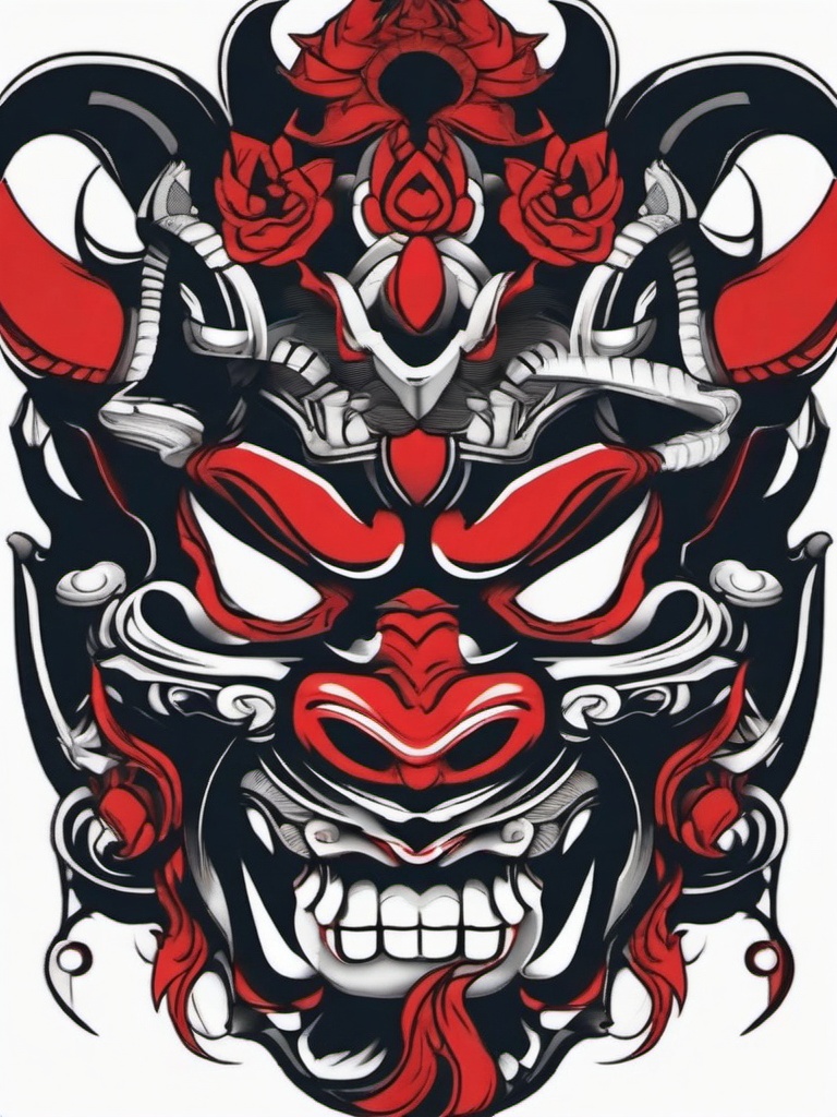 tattoo mask oni  simple color tattoo,white background,minimal